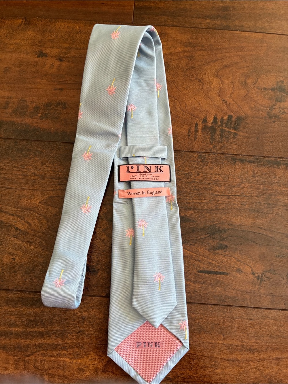 Thomas Pink Light Blue Tie with Pink & Yellow Palm Motifs